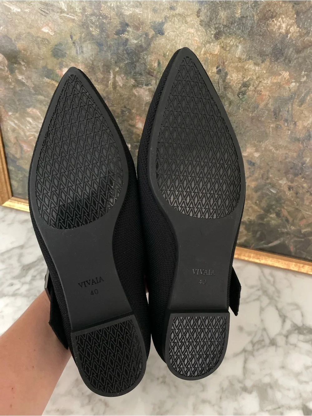 Vivaia Maria Pointed Toe Mary Jane Flats Black Size 9
